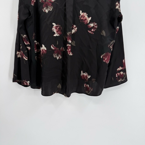 Vince 100% Silk Women's Black Floral Button Down Shirt Size Small Collarless - Picture 4 of 11